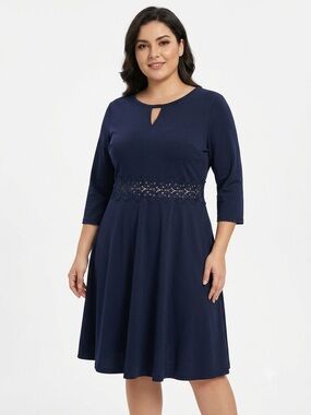 Owin, Formal Navy Lace-Waist Dress - XL